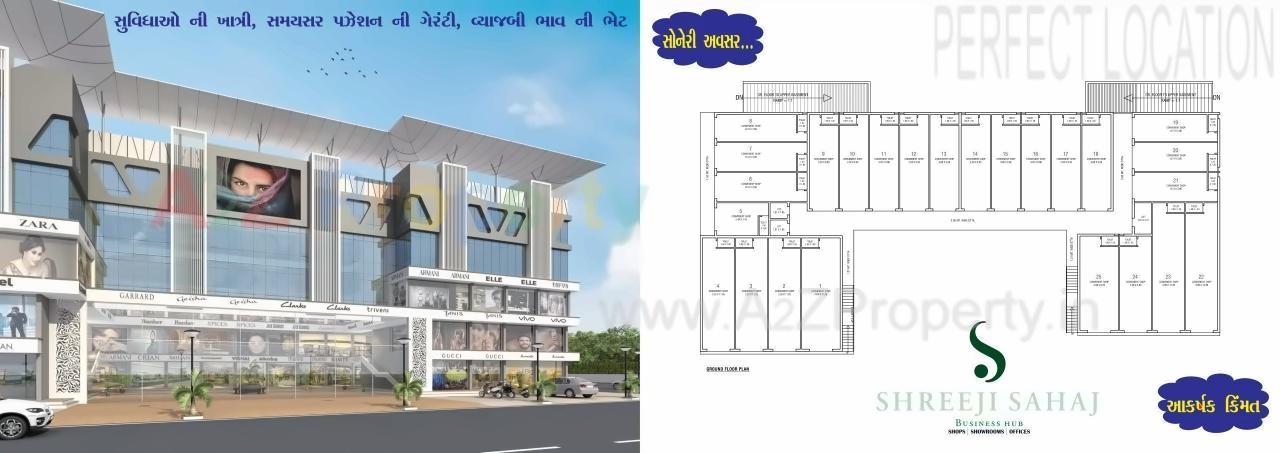 Layout of real estate project Shreeji Sahaj Business Hub located at Zadeshwar, Bharuch, Gujarat