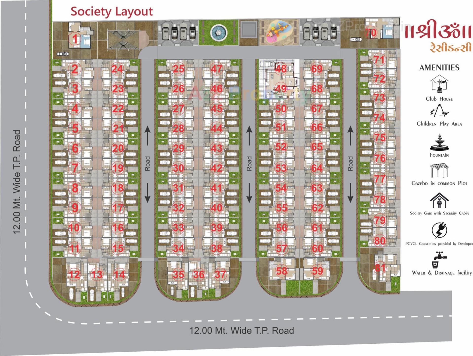 Layout of real estate project Shree Om Residency located at Tarsamiya, Bhavnagar, Gujarat