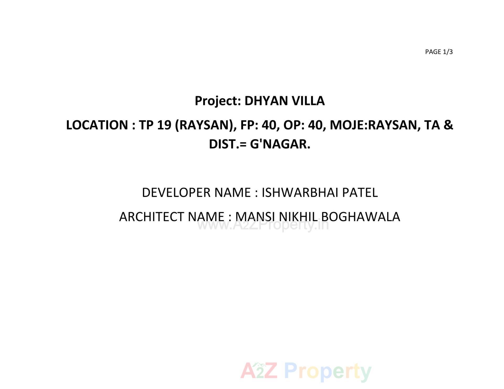  of real estate project Dhyan Villa located at Raysan, Gandhinagar, Gujarat