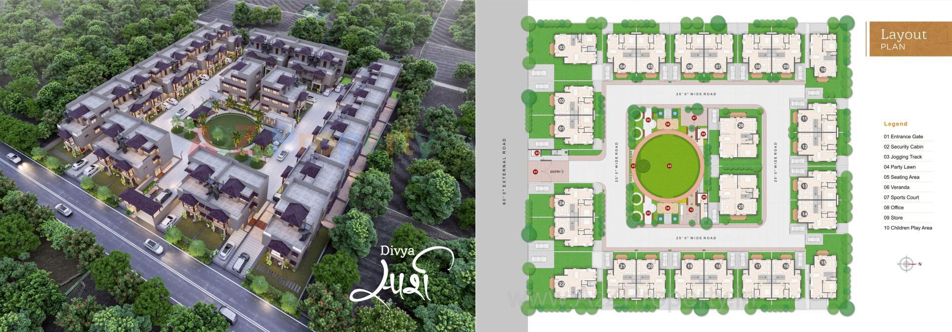 Layout of real estate project Divya Sparsh located at Palaj, Gandhinagar, Gujarat