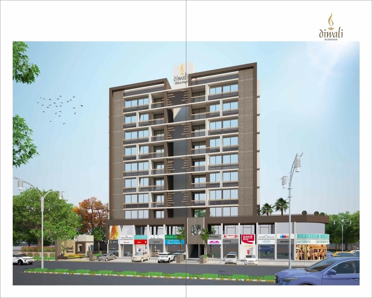 3D Elevation of real estate project Diwali Blessings located at Khoraj, Gandhinagar, Gujarat