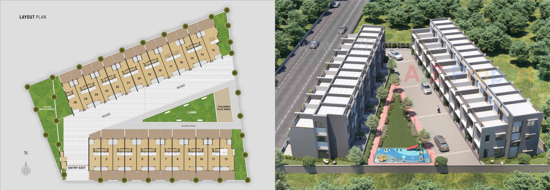 3D Elevation of real estate project Dwarkesh Bunglows located at Gandhinagar, Gandhinagar, Gujarat