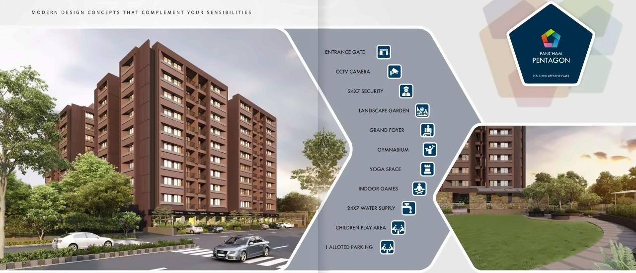 3D Elevation of real estate project Pancham Pentagon located at Zundal, Gandhinagar, Gujarat