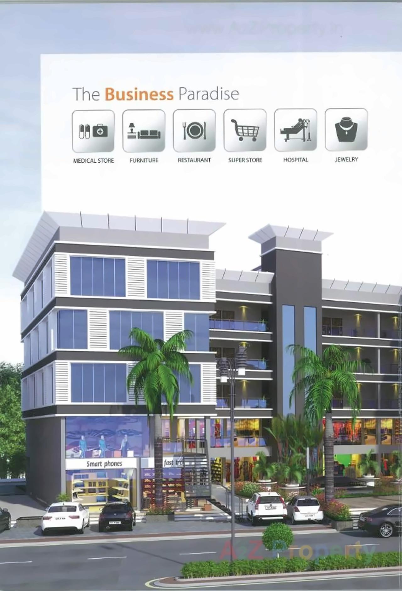 3D Elevation of real estate project Pramukh Arcade located at Dholakuva, Gandhinagar, Gujarat