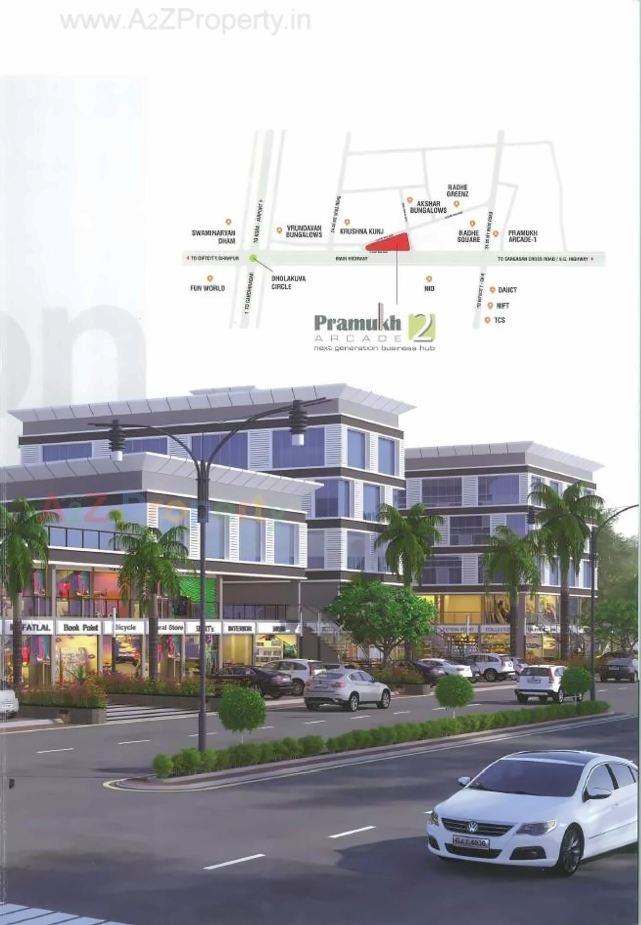 3D Elevation of real estate project Pramukh Arcade located at Dholakuva, Gandhinagar, Gujarat