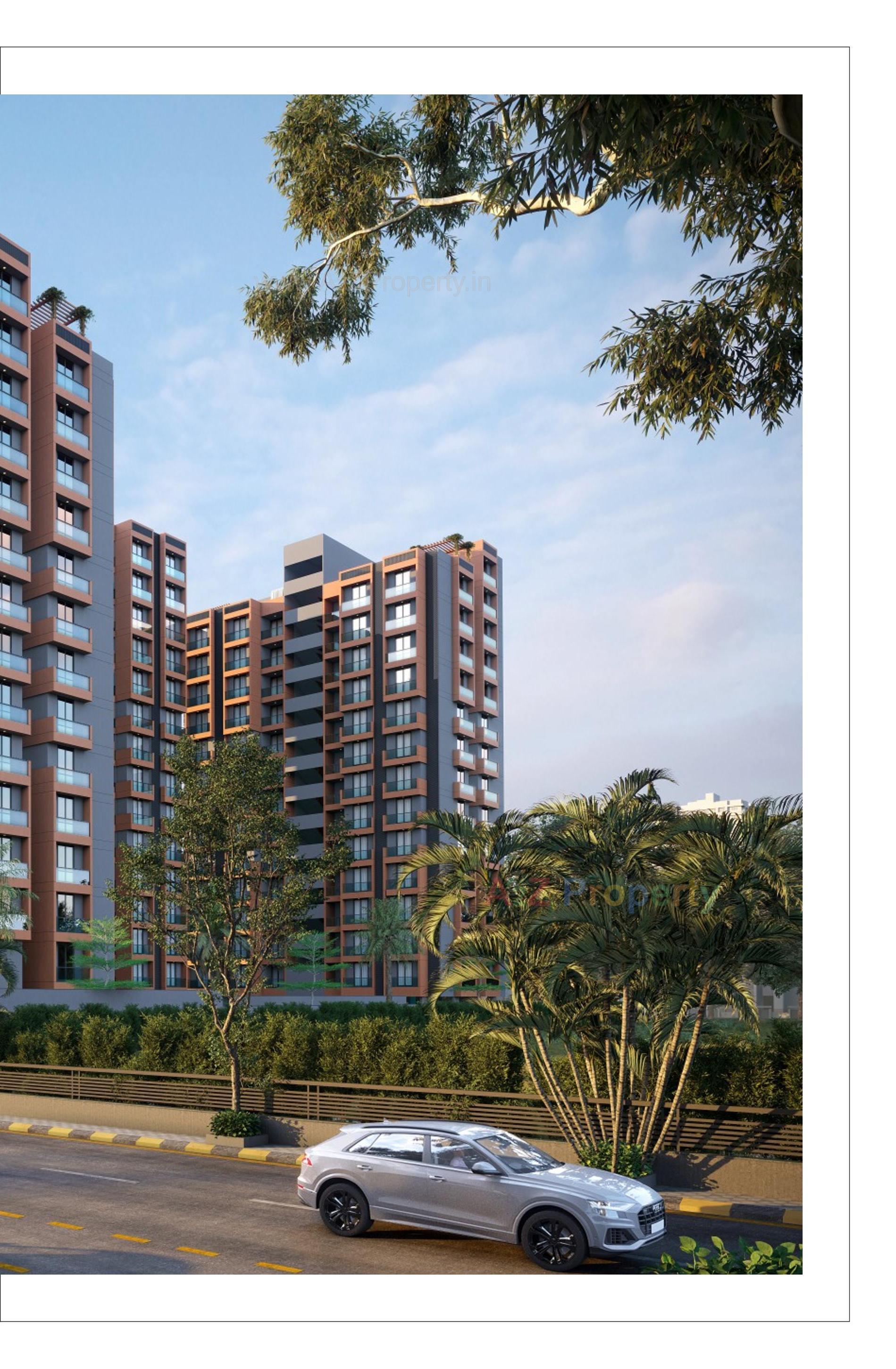 3D Elevation of real estate project Pramukh Trinity located at Uvarsad, Gandhinagar, Gujarat