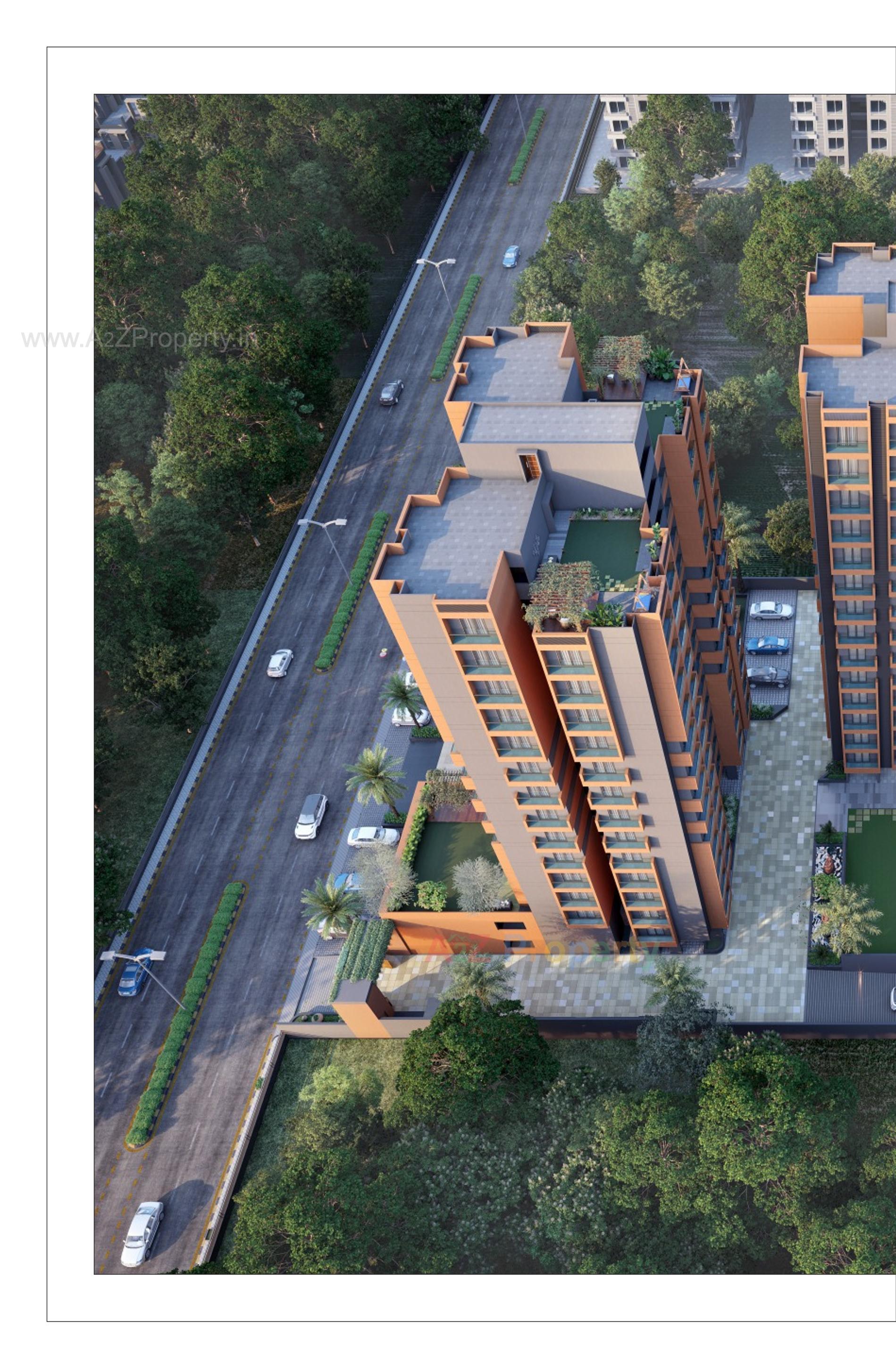 3D Elevation of real estate project Pramukh Trinity located at Uvarsad, Gandhinagar, Gujarat