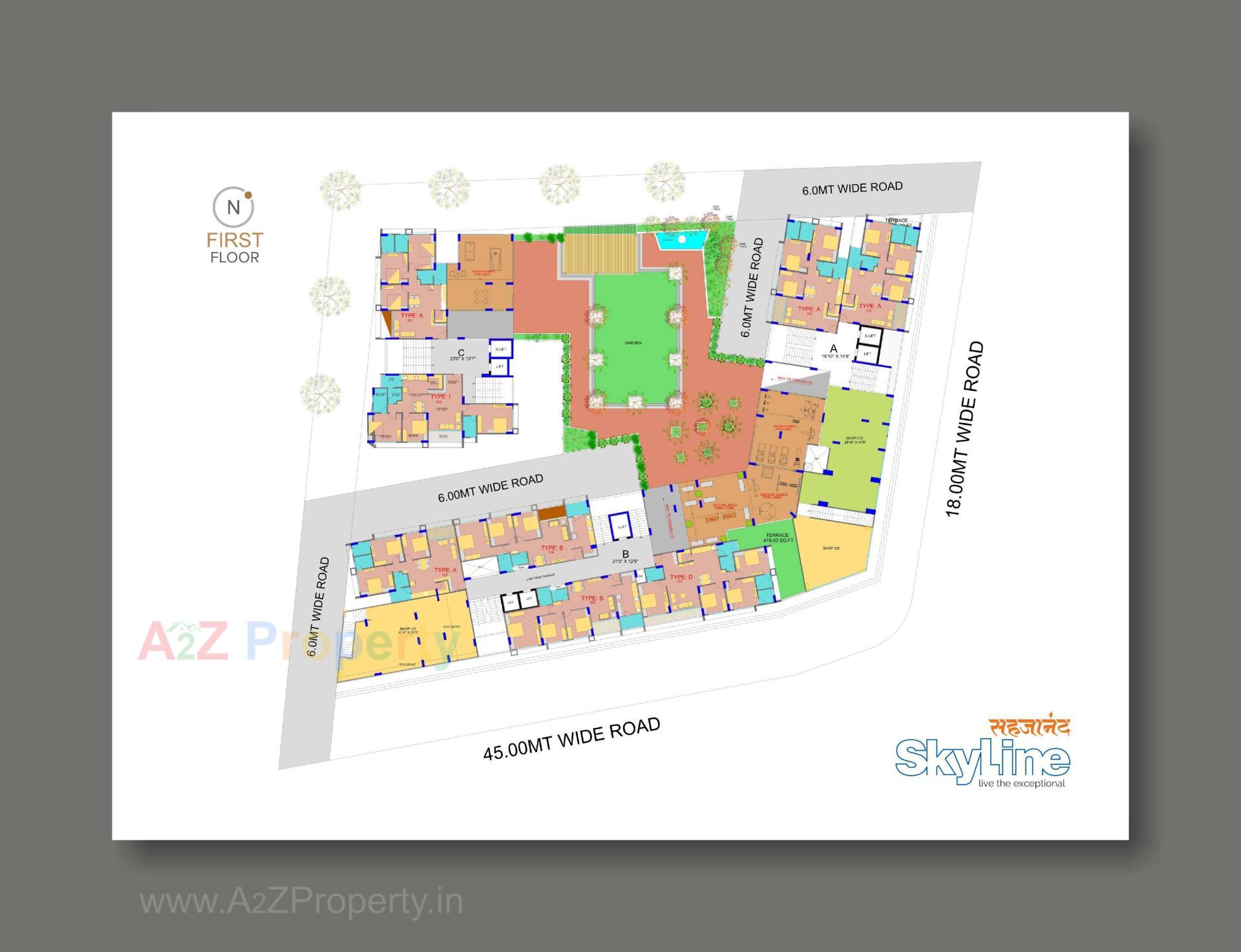 Layout of real estate project Sahjanand Skyline located at Vavol, Gandhinagar, Gujarat