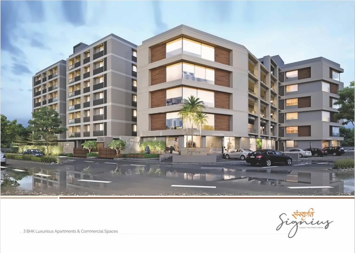 3D Elevation of real estate project Sanskruti Signius located at Sargasan, Gandhinagar, Gujarat