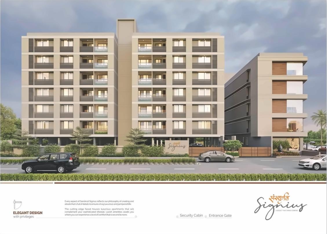 3D Elevation of real estate project Sanskruti Signius located at Sargasan, Gandhinagar, Gujarat