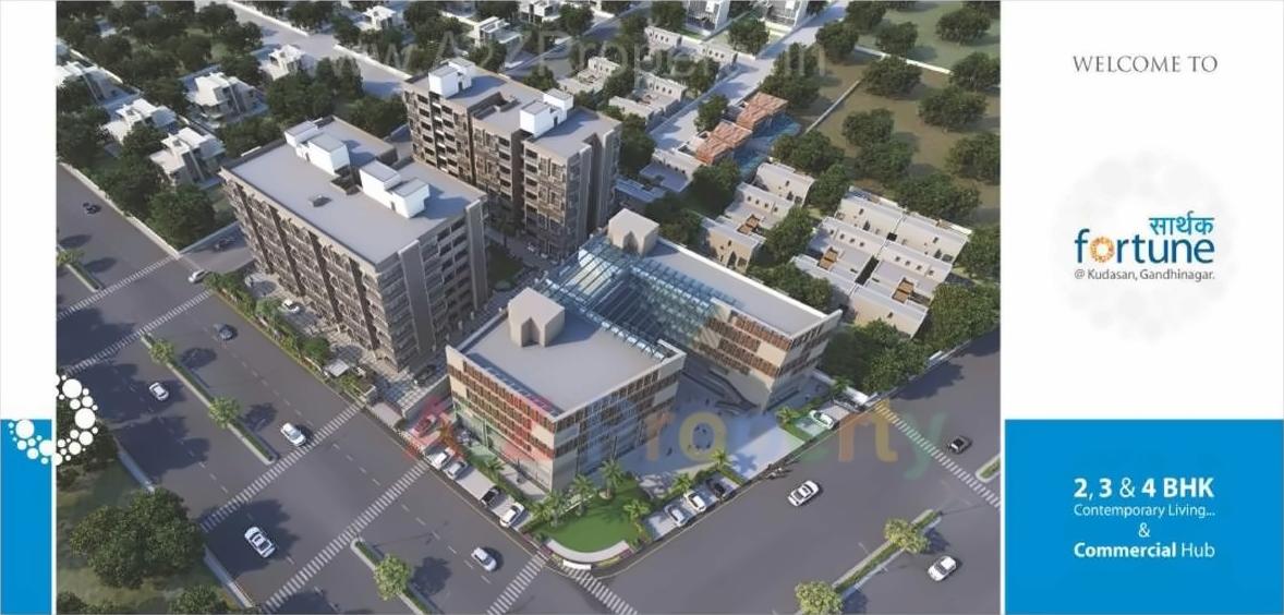 3D Elevation of real estate project Sarthak Fortune located at Kudasan, Gandhinagar, Gujarat