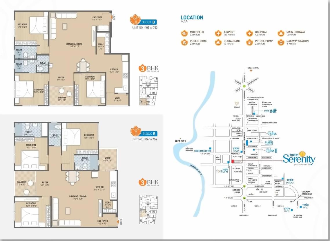 Layout of real estate project Sarthak Serenity located at Kudasan, Gandhinagar, Gujarat
