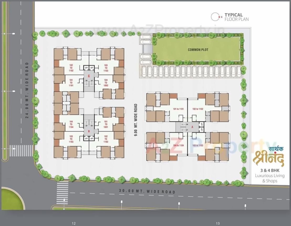 Layout of real estate project Sarthak Shrinand located at Kudasan, Gandhinagar, Gujarat