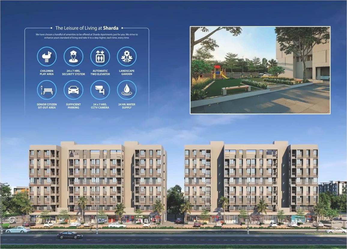 3D Elevation of real estate project Sharda Apartments located at Randheja, Gandhinagar, Gujarat