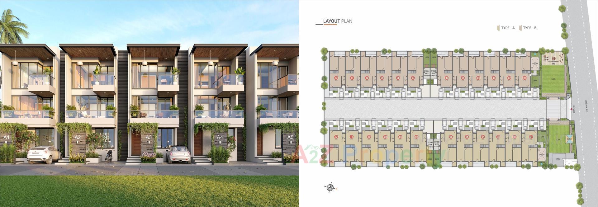 3D Elevation of real estate project Shikshapatri Sanidhya Bunglows located at Vavol, Gandhinagar, Gujarat