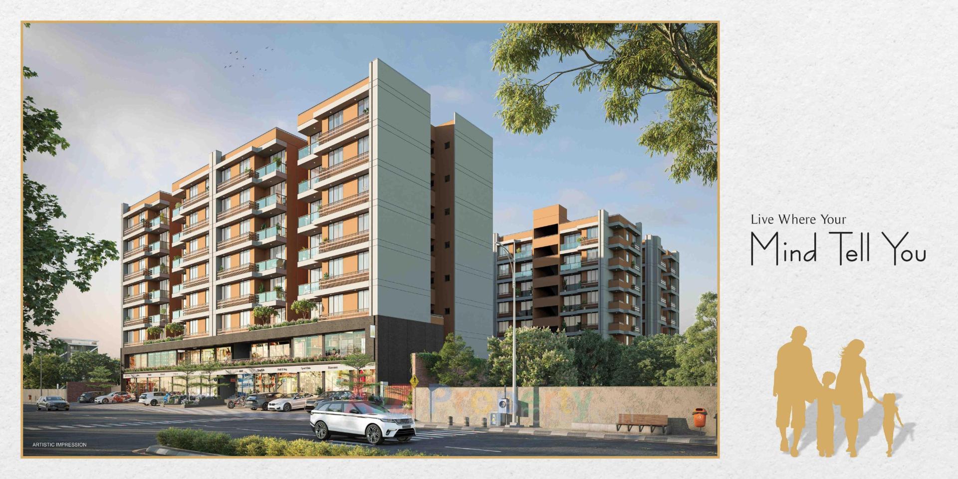 3D Elevation of real estate project Shree Ram Aries located at Nana-chiloda, Gandhinagar, Gujarat