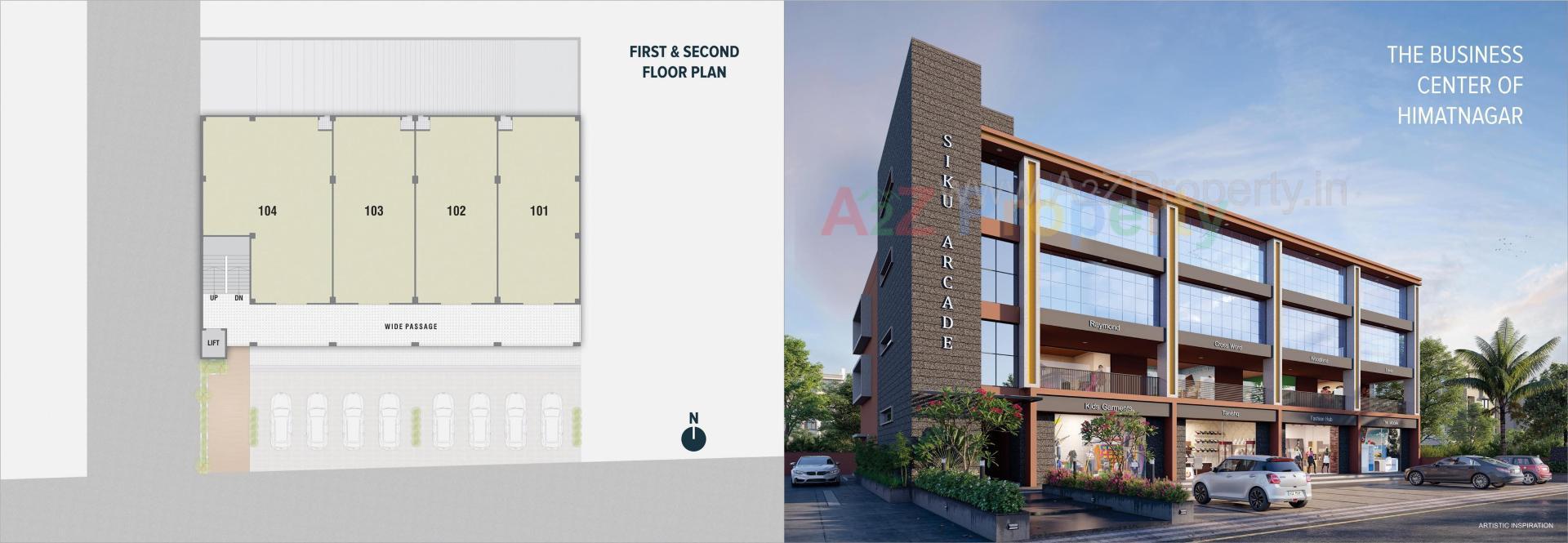 3D Elevation of real estate project Siku Arcade located at Ranasan, Gandhinagar, Gujarat