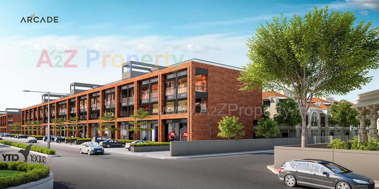 3D Elevation of real estate project Super Arcade located at Santej, Gandhinagar, Gujarat