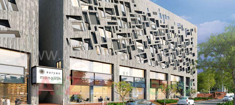 3D Elevation of real estate project Suryan Monolith located at Sargasan, Gandhinagar, Gujarat