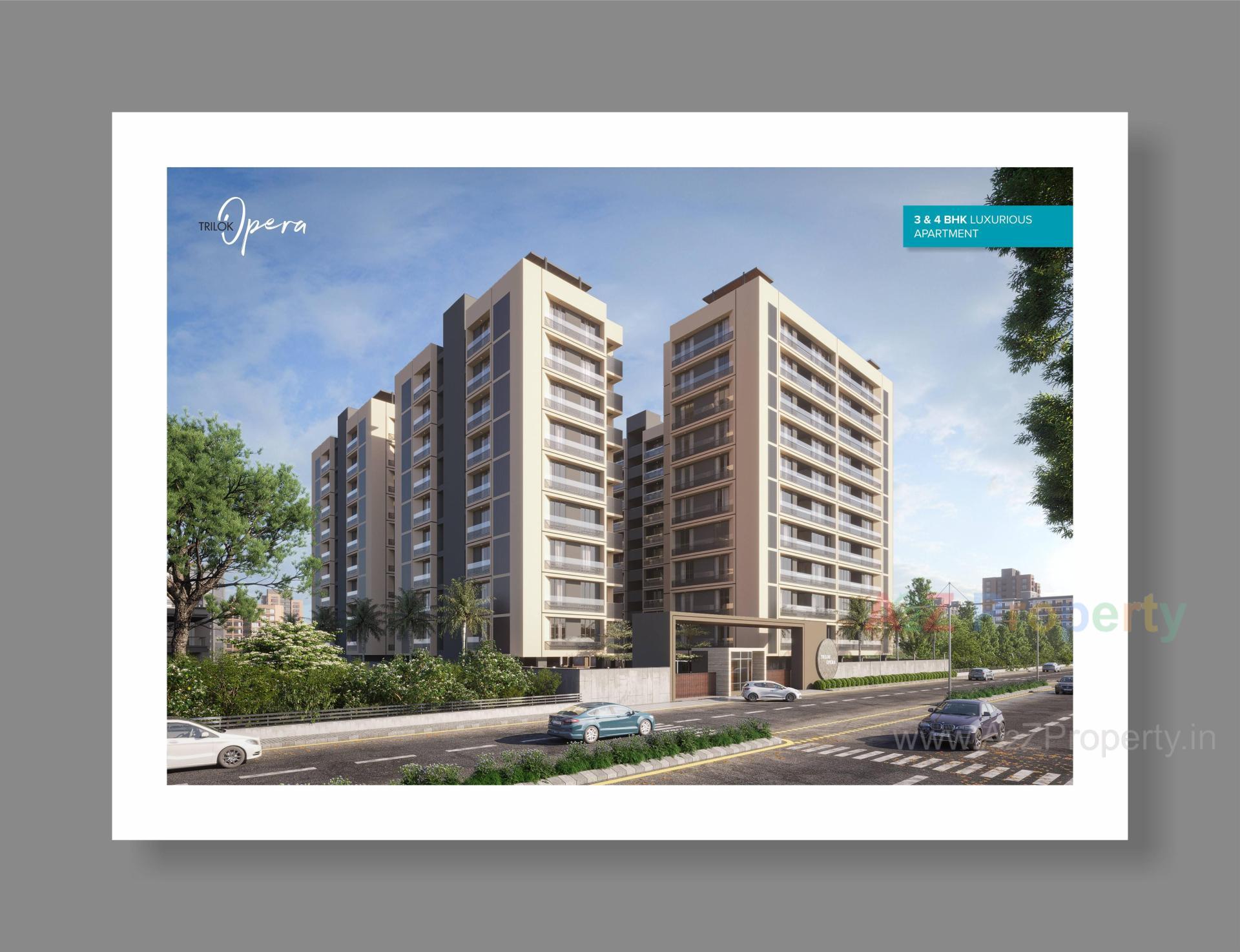 3D Elevation of real estate project Trilok Opera located at Uvarsad, Gandhinagar, Gujarat