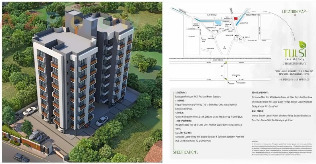 3D Elevation of real estate project Tulsi Residency located at Vavol, Gandhinagar, Gujarat