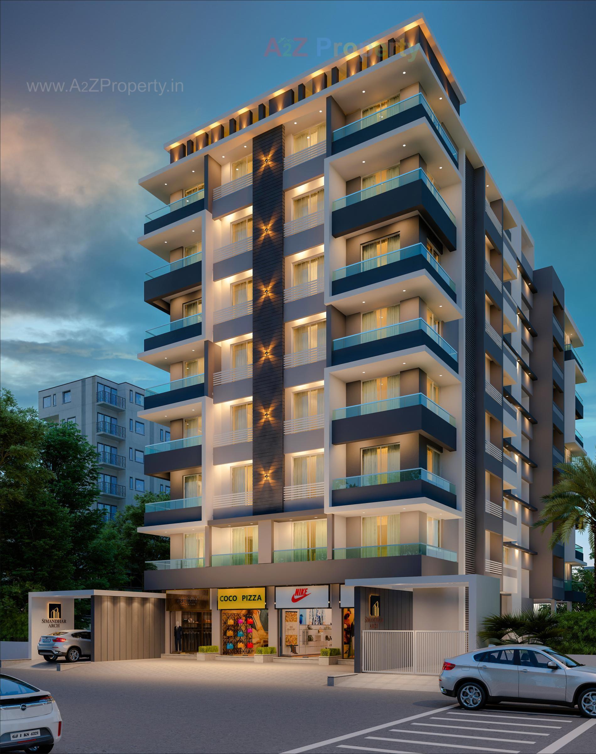 3D Elevation of real estate project Simandhar Arch located at Vibhapar, Jamnagar, Gujarat