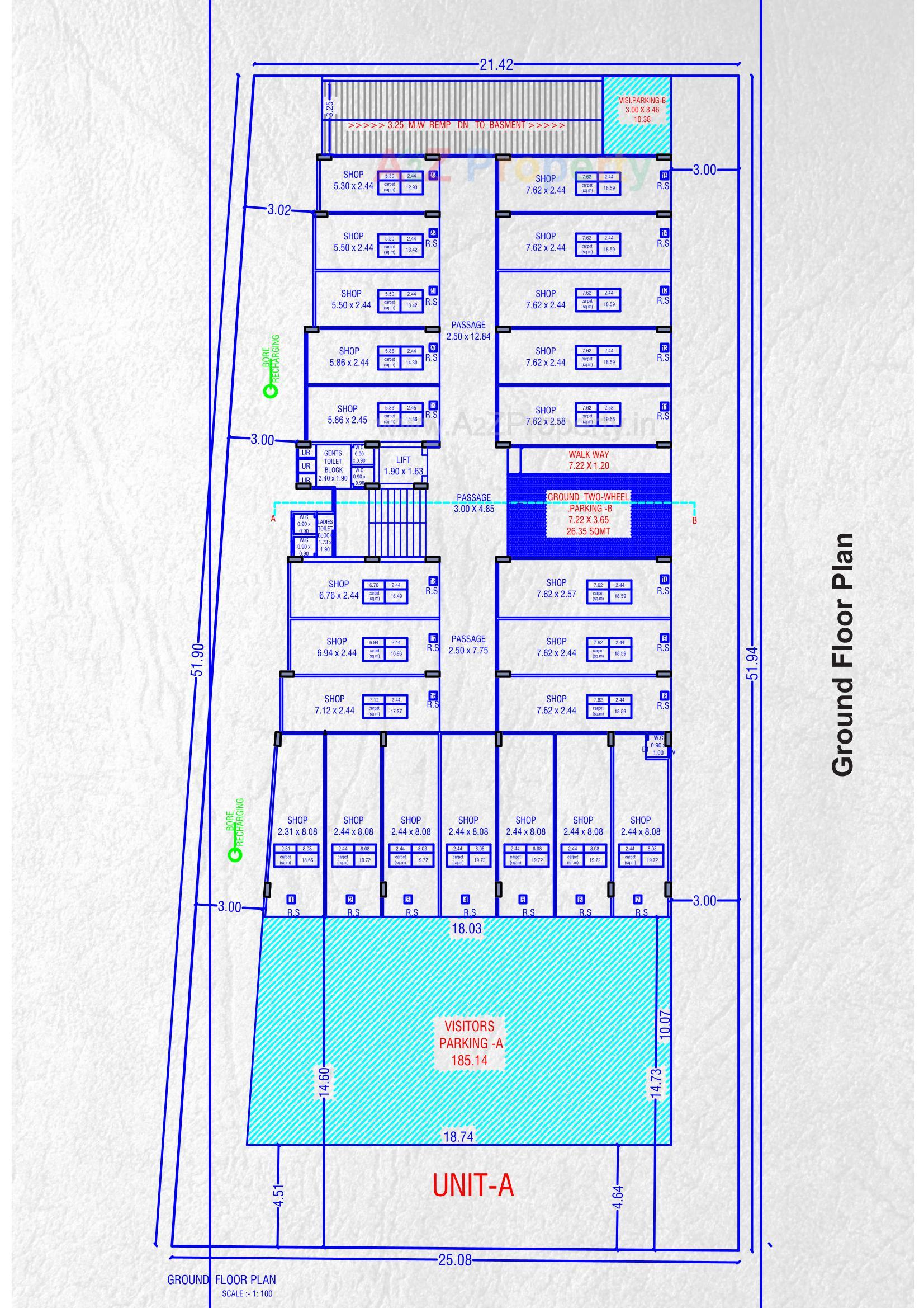 Layout of real estate project Cross Road Mega Mall located at Timbawadi, Junagadh, Gujarat