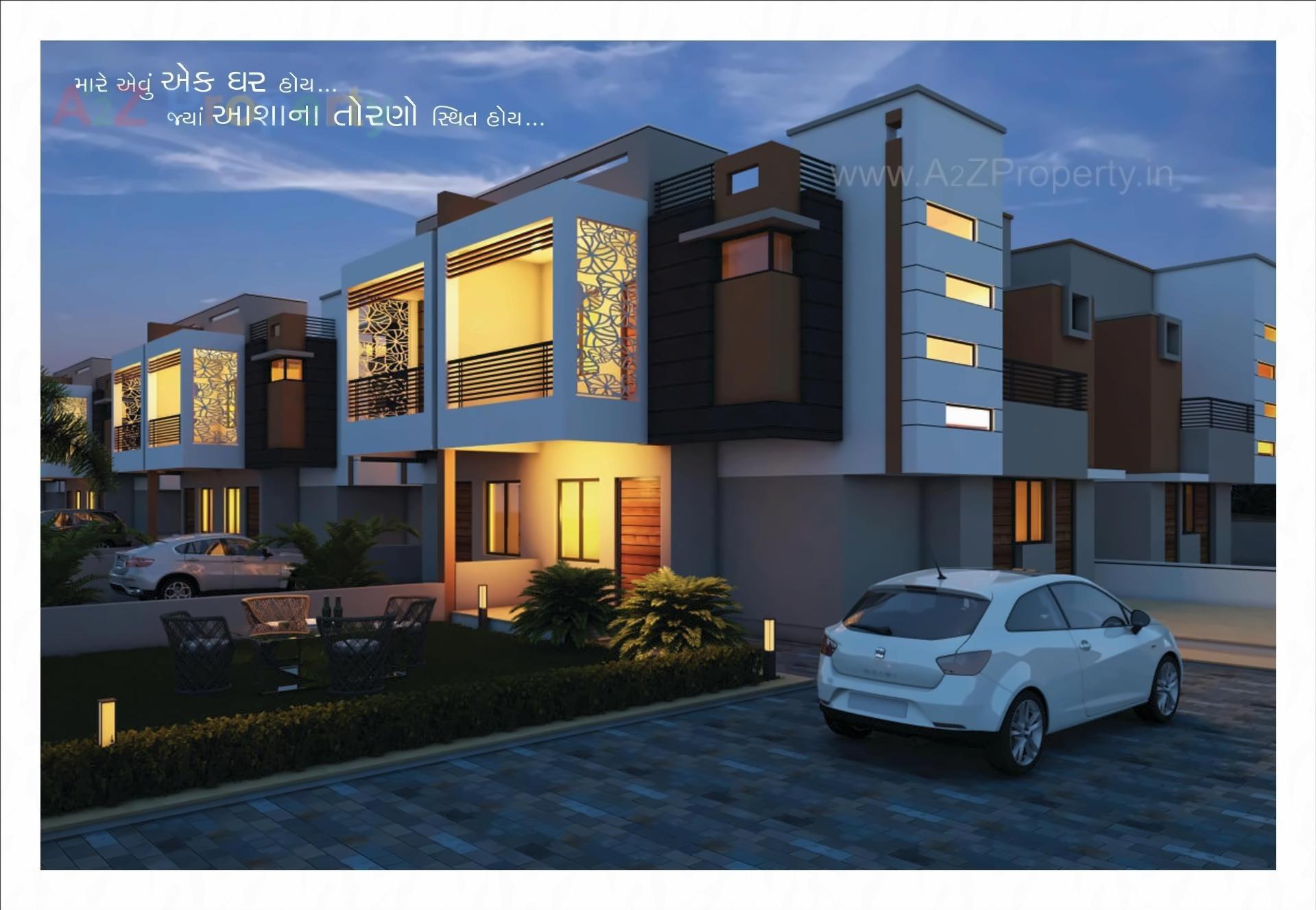 3D Elevation of real estate project Malhar Bungalows located at Mehsana, Mehsana, Gujarat