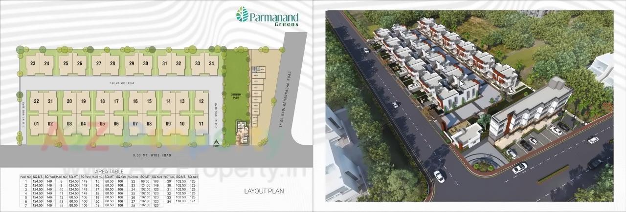 Layout of real estate project Parmanand Greens located at Kadi, Mehsana, Gujarat