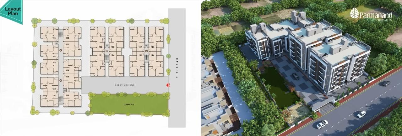 Layout of real estate project Parmanand Heights located at Kadi, Mehsana, Gujarat