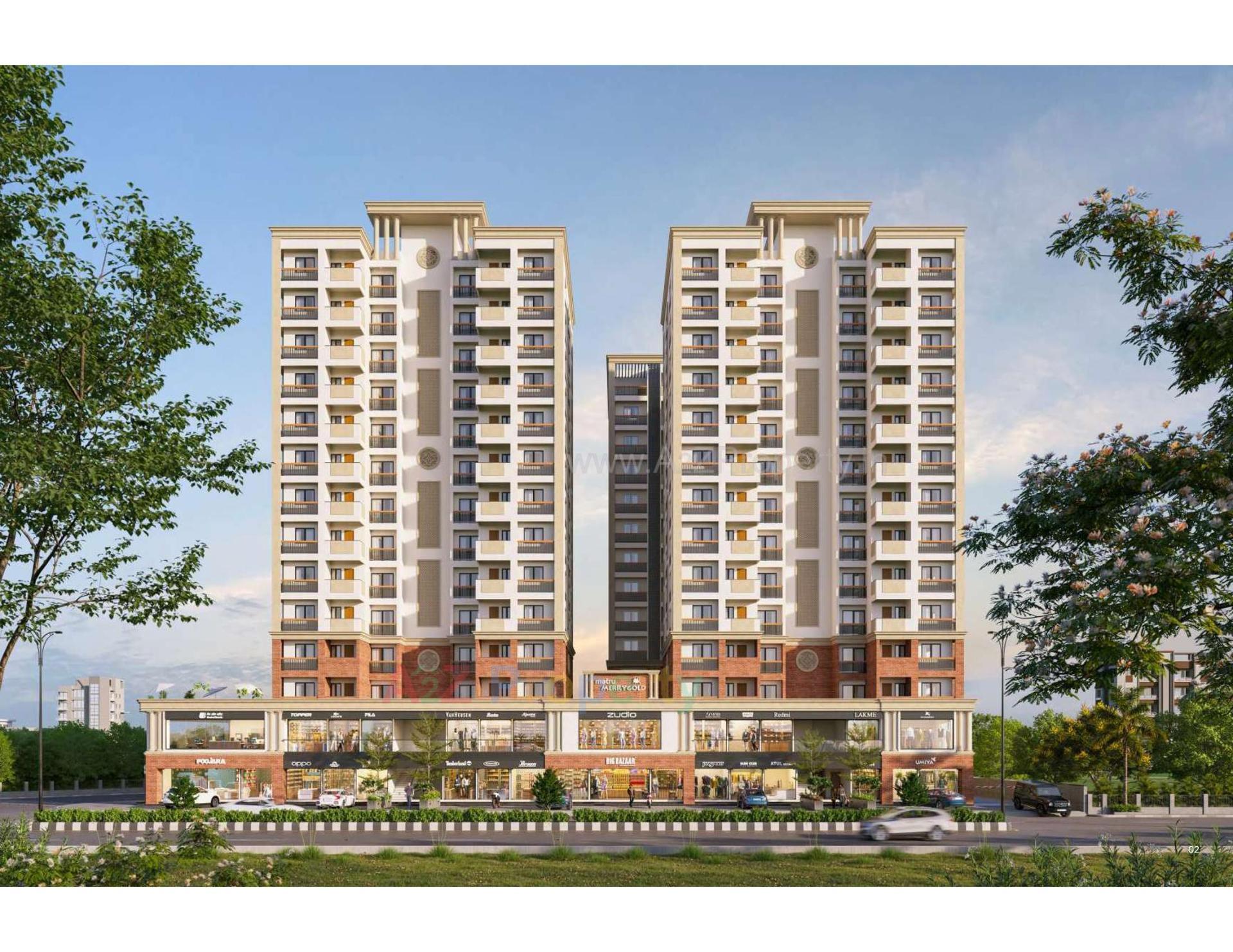 3D Elevation of real estate project Matru Merrygold located at Ronki, Rajkot, Gujarat