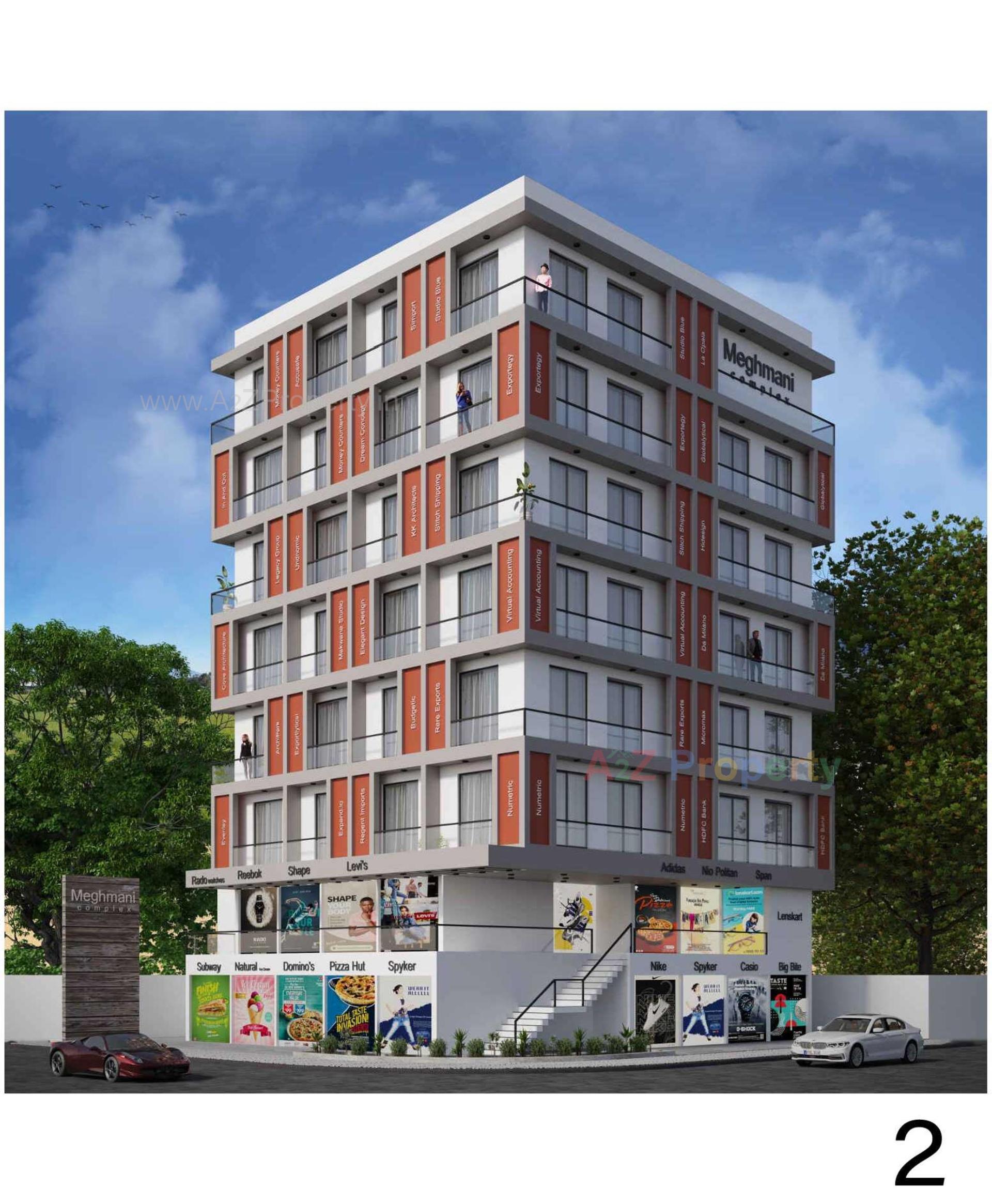 3D Elevation of real estate project Meghmani Complex located at Raiya, Rajkot, Gujarat