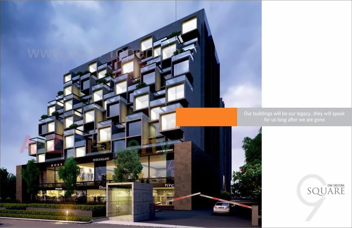 3D Elevation of real estate project Om Decora 9 Square located at Nana-mava, Rajkot, Gujarat