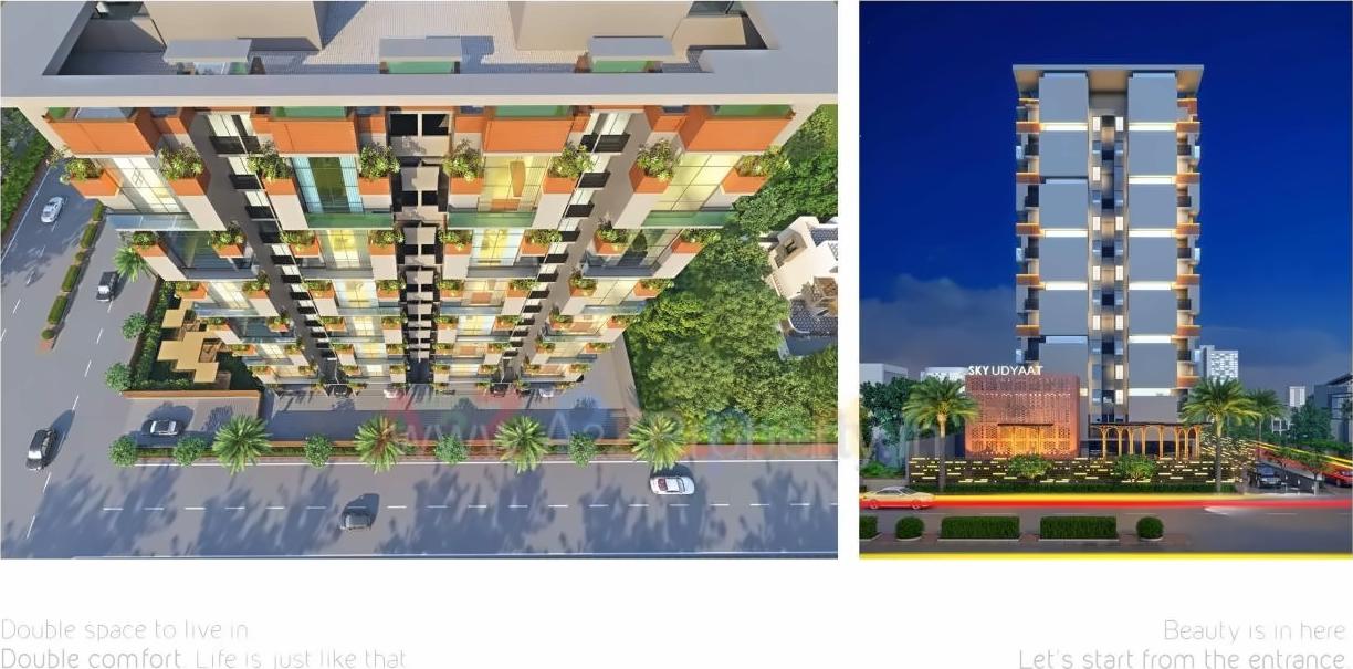 3D Elevation of real estate project Sky Udyaat located at Ghanteshwar, Rajkot, Gujarat