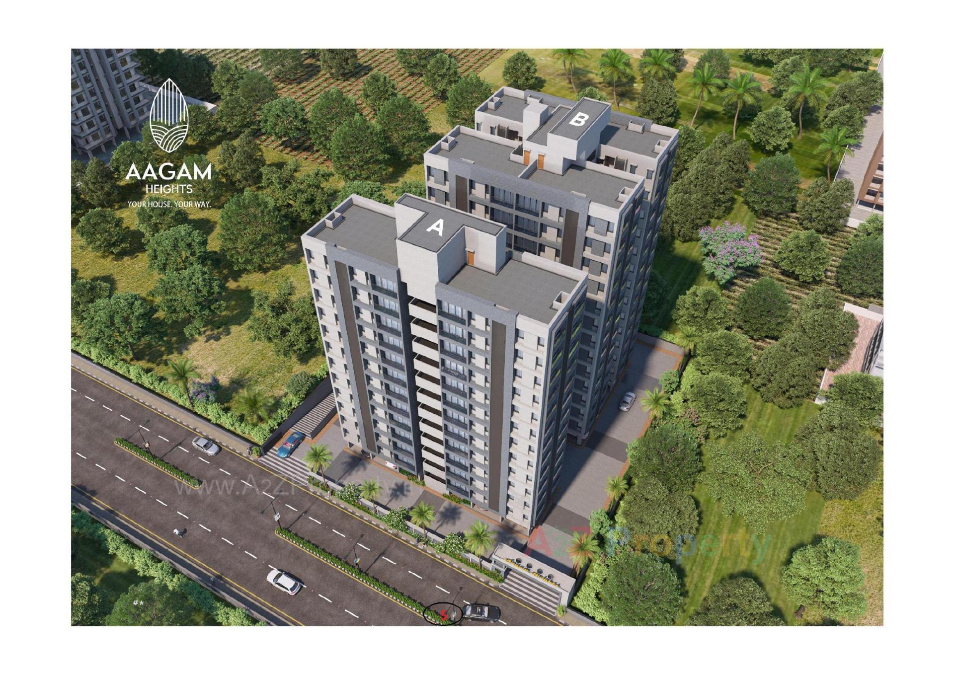 3D Elevation of real estate project Aagam Heights located at Sarsana, Surat, Gujarat