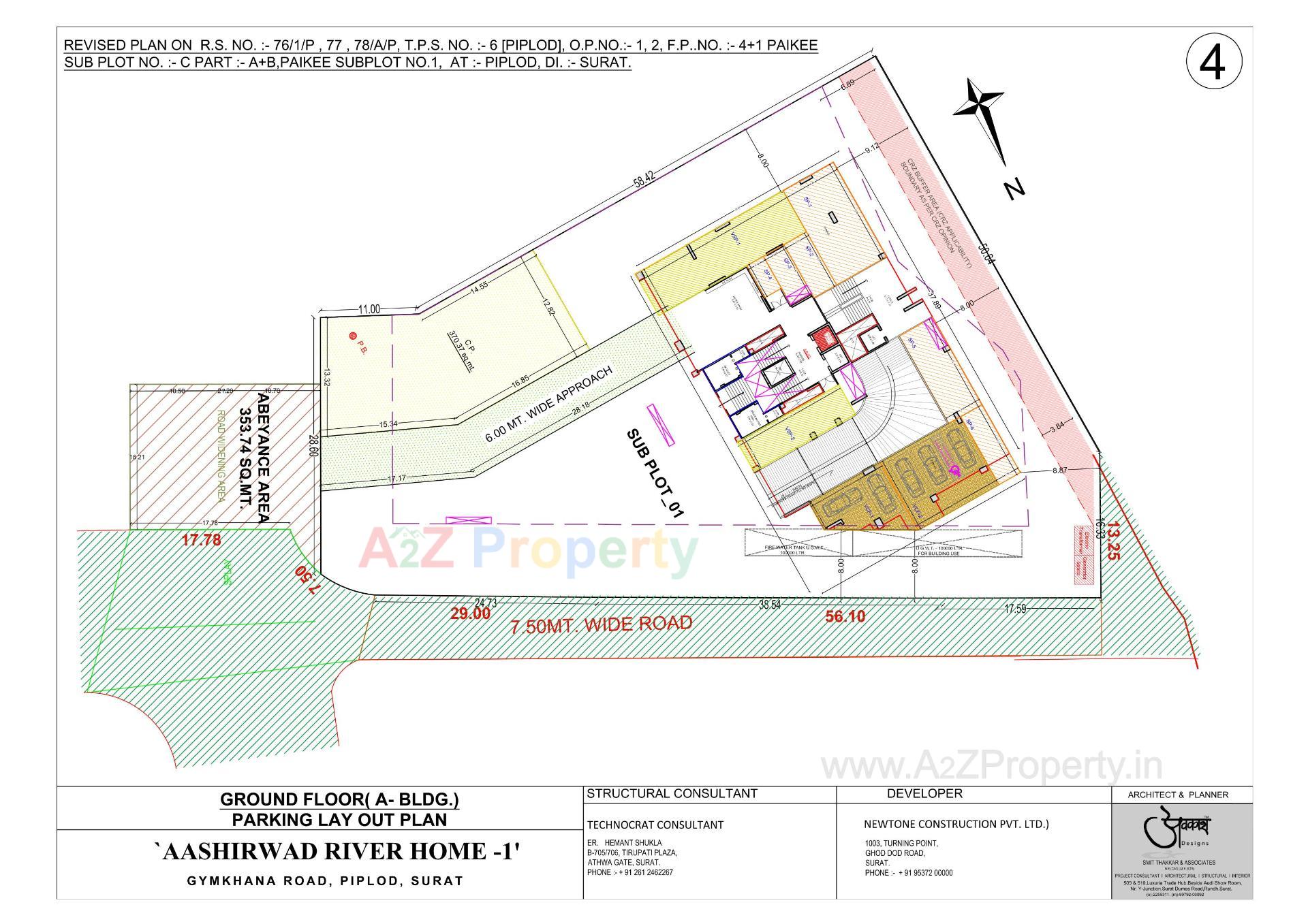 Layout of real estate project Aashirwad River Home located at Piplod, Surat, Gujarat