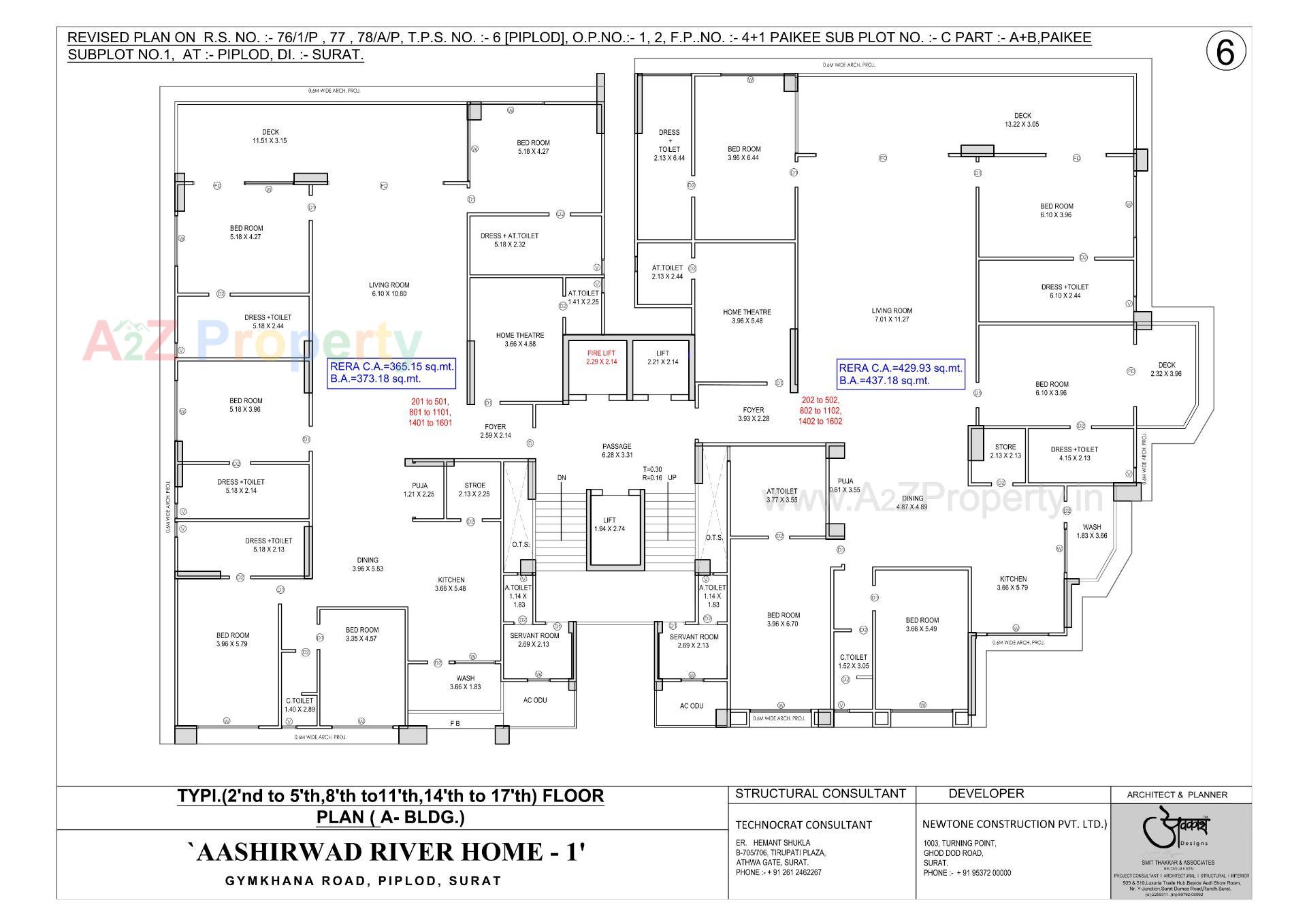 Layout of real estate project Aashirwad River Home located at Piplod, Surat, Gujarat