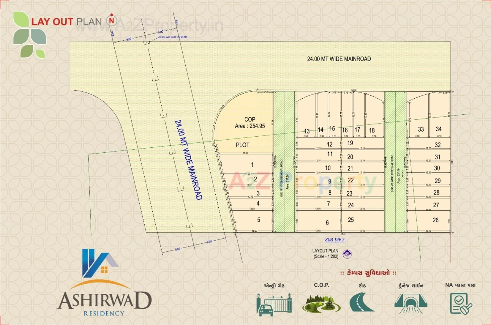 Layout of real estate project Ashirwad Residency located at Bhestan, Surat, Gujarat