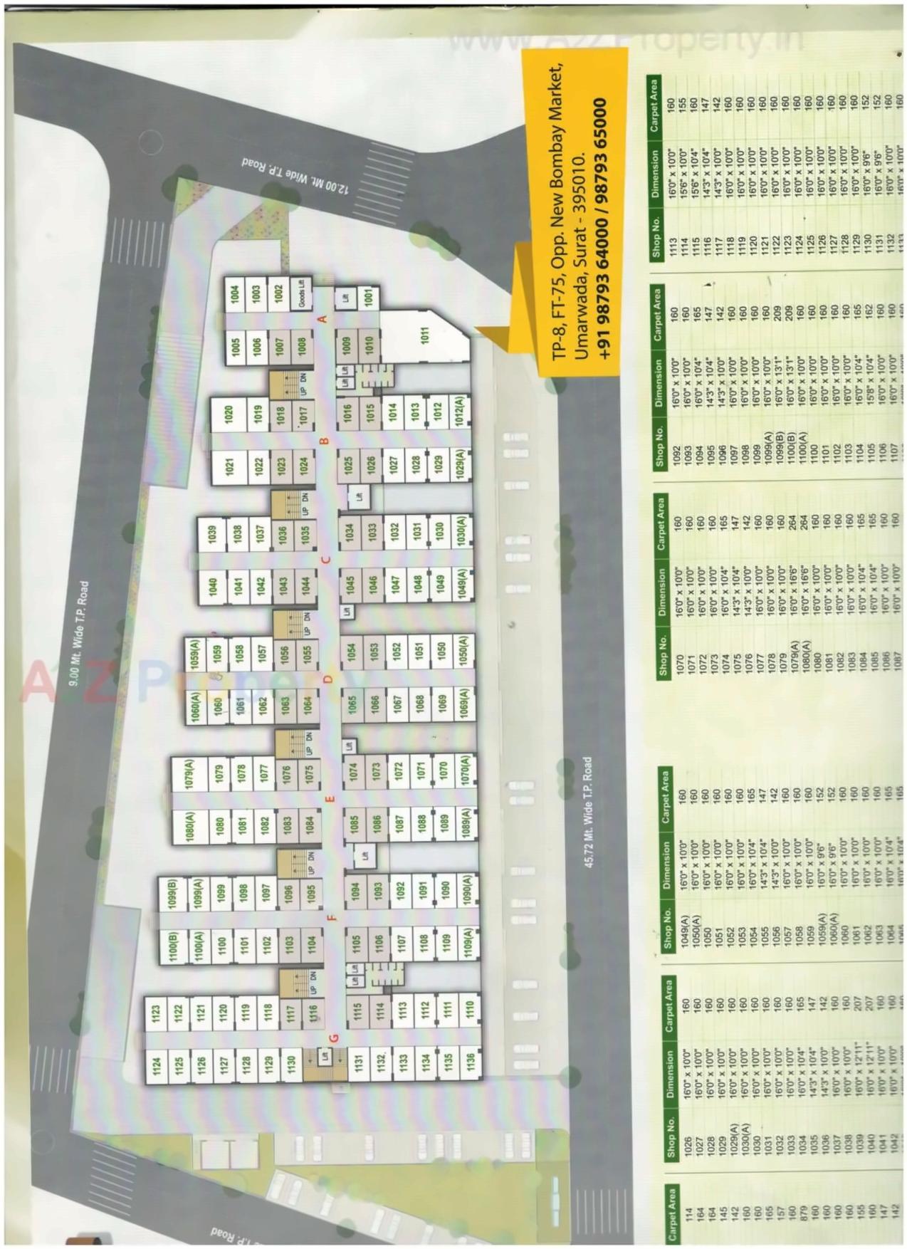 Layout of real estate project Avadh Textile Market located at Umarwada, Surat, Gujarat