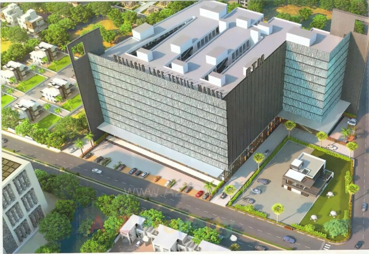 3D Elevation of real estate project Bellagio Lace Textile Market located at Puna, Surat, Gujarat
