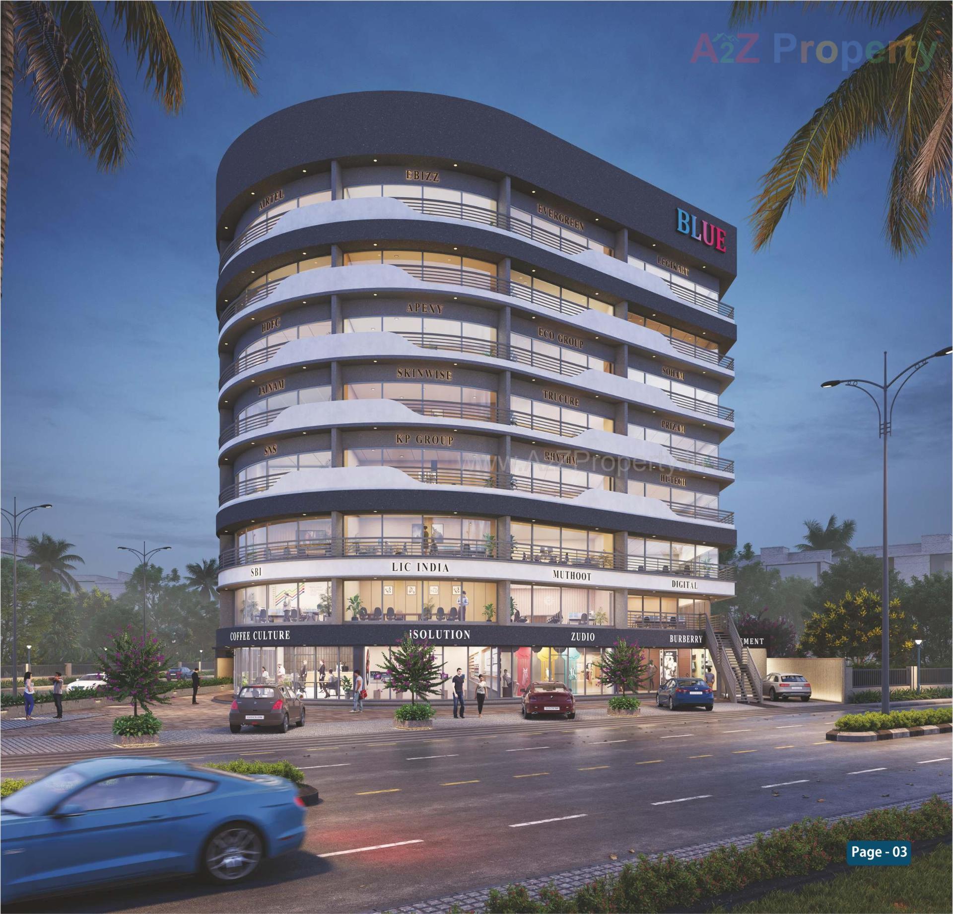 3D Elevation of real estate project Blue Corporate House located at Sarthana, Surat, Gujarat