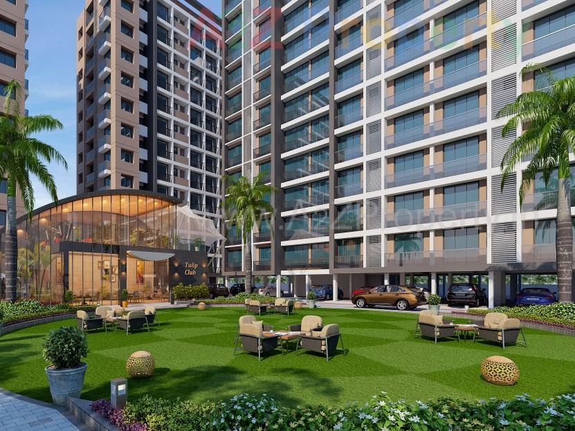 3D Elevation of real estate project Green Tulip located at Vanakla, Surat, Gujarat