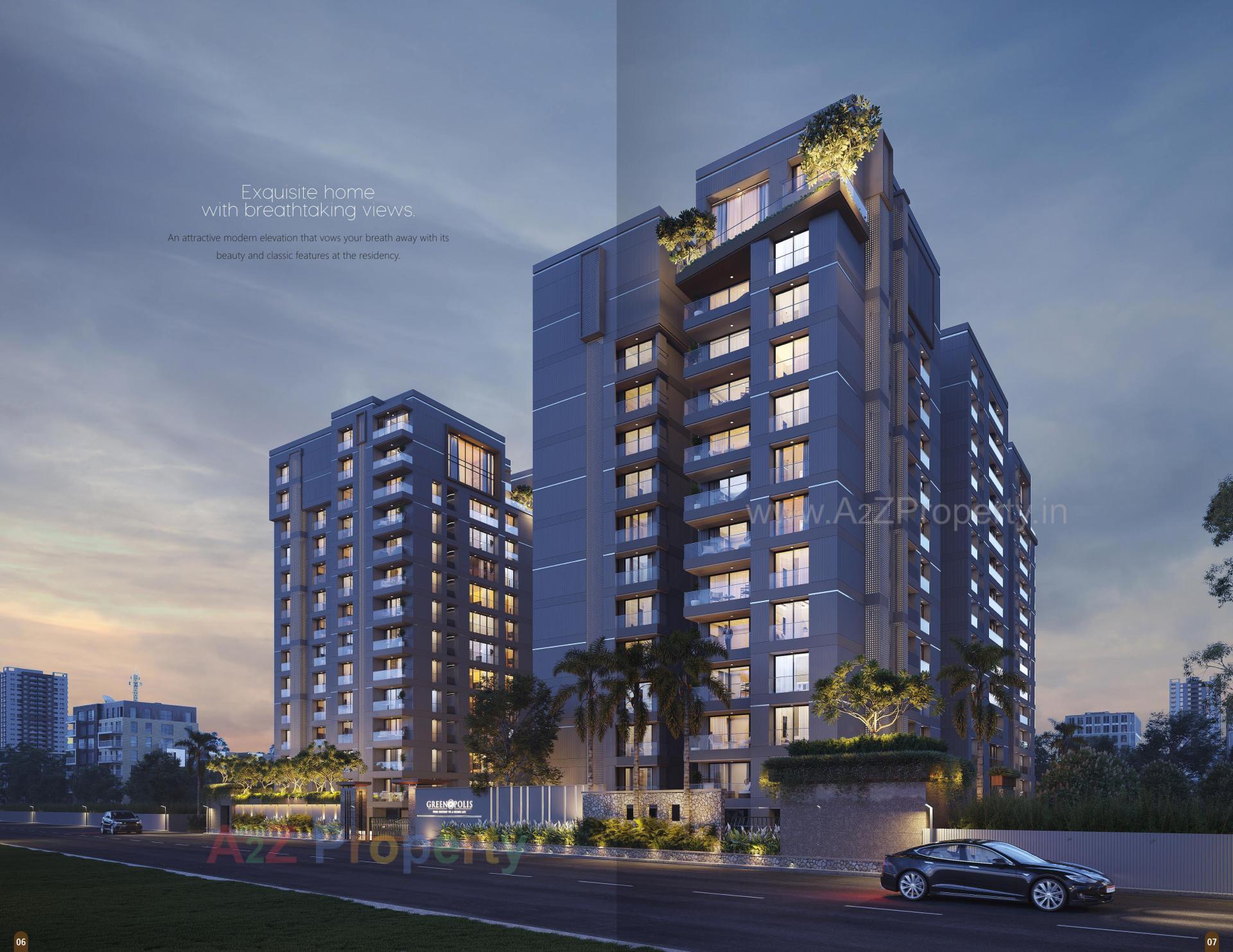 3D Elevation of real estate project Greenopolis located at Vesu, Surat, Gujarat