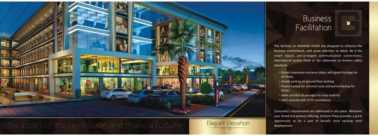 3D Elevation of real estate project Gruham Plaza located at Kosad, Surat, Gujarat