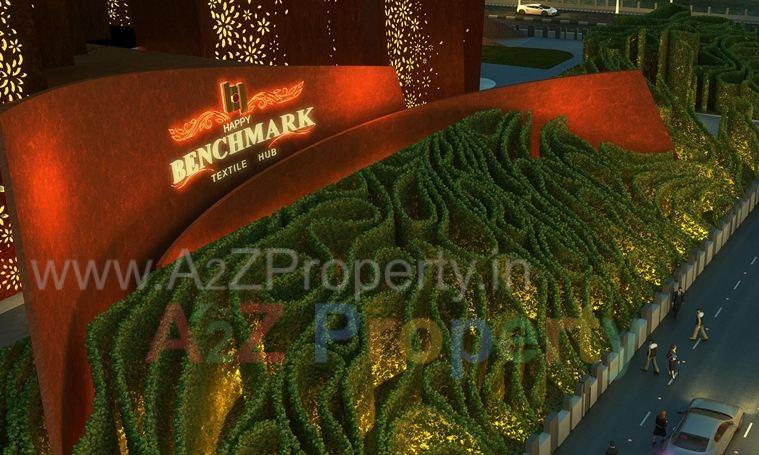 3D Elevation of real estate project Happy Benchmark Textile Hub located at Dumbhal, Surat, Gujarat