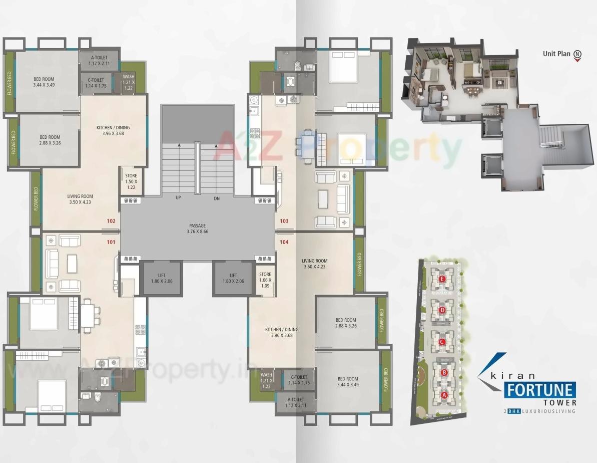 Layout of real estate project Kiran Fortune Tower located at Surat, Surat, Gujarat