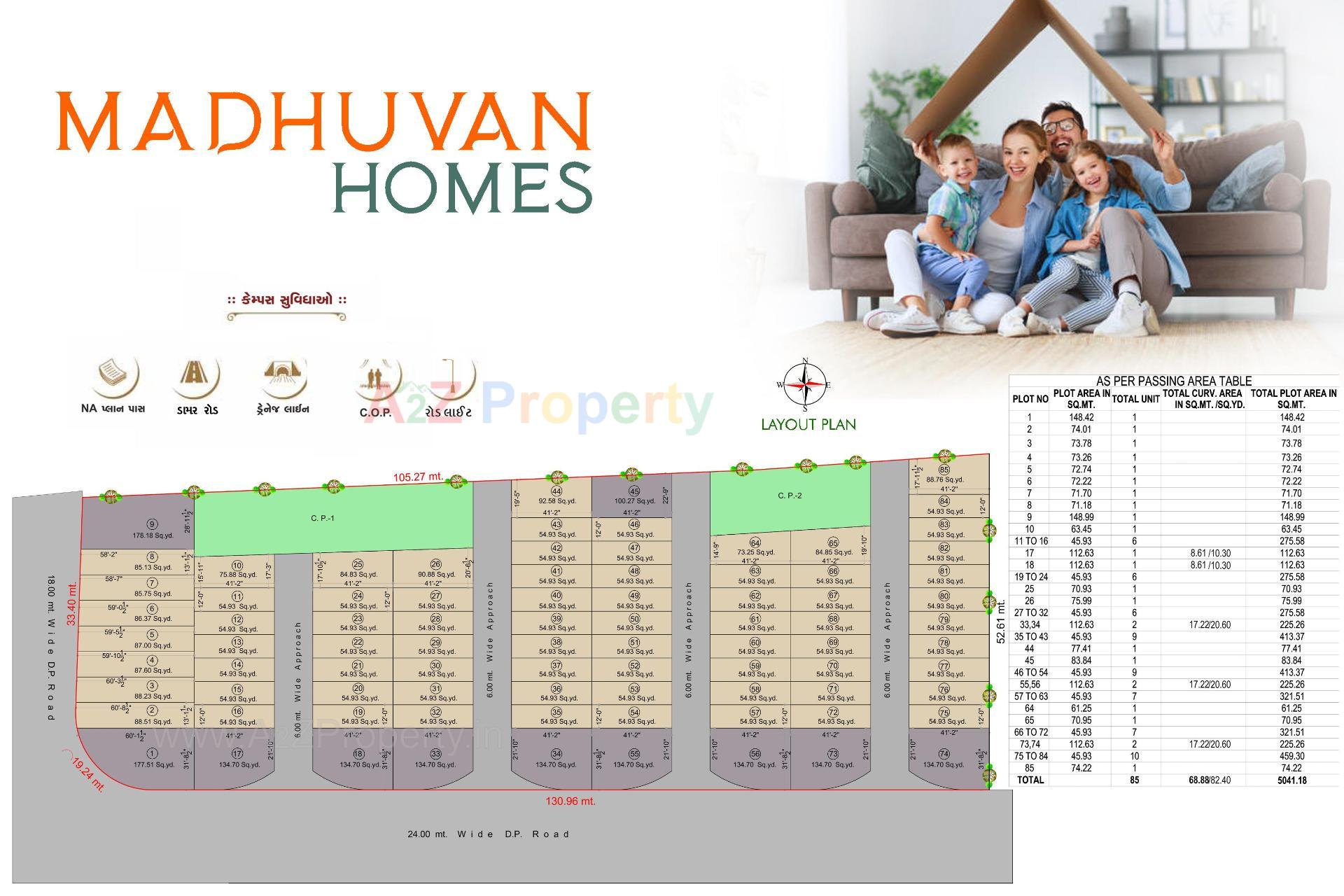 Layout of real estate project Madhuvan Homes located at Dindoli, Surat, Gujarat
