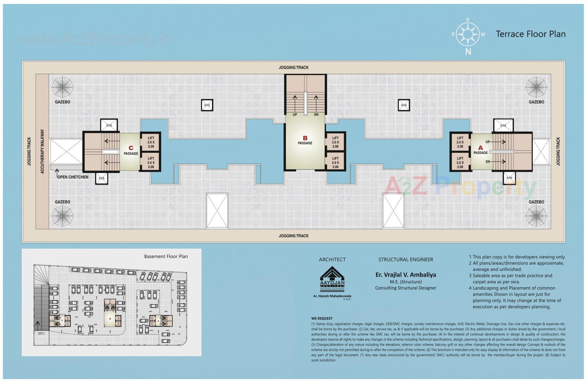 Layout of real estate project Mahaveer Heights located at Vesu, Surat, Gujarat