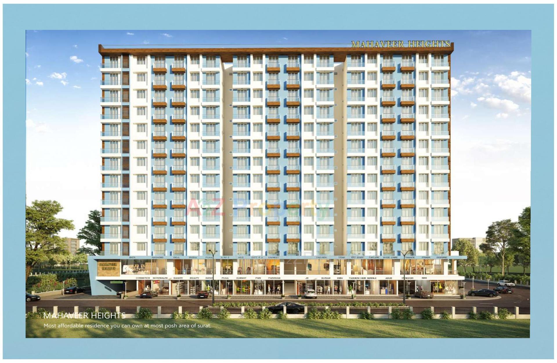 3D Elevation of real estate project Mahaveer Heights located at Vesu, Surat, Gujarat