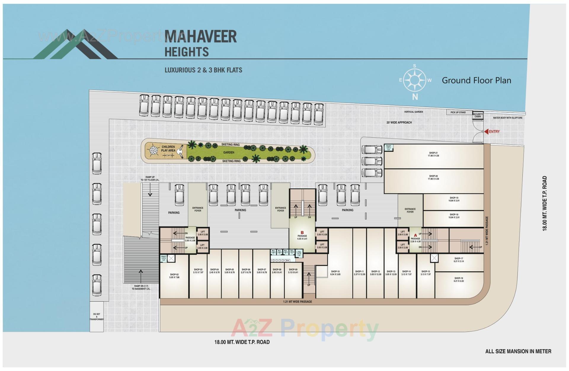 Layout of real estate project Mahaveer Heights located at Vesu, Surat, Gujarat